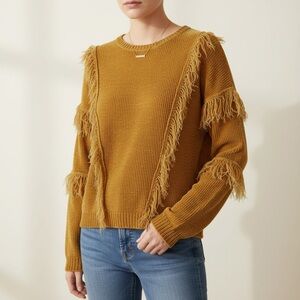 CATO | Mustard Yellow Fringe Detail Chenille Knit Sweater Sz XS